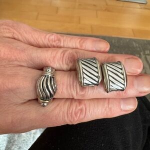 Silver Textured Ring and Earrings